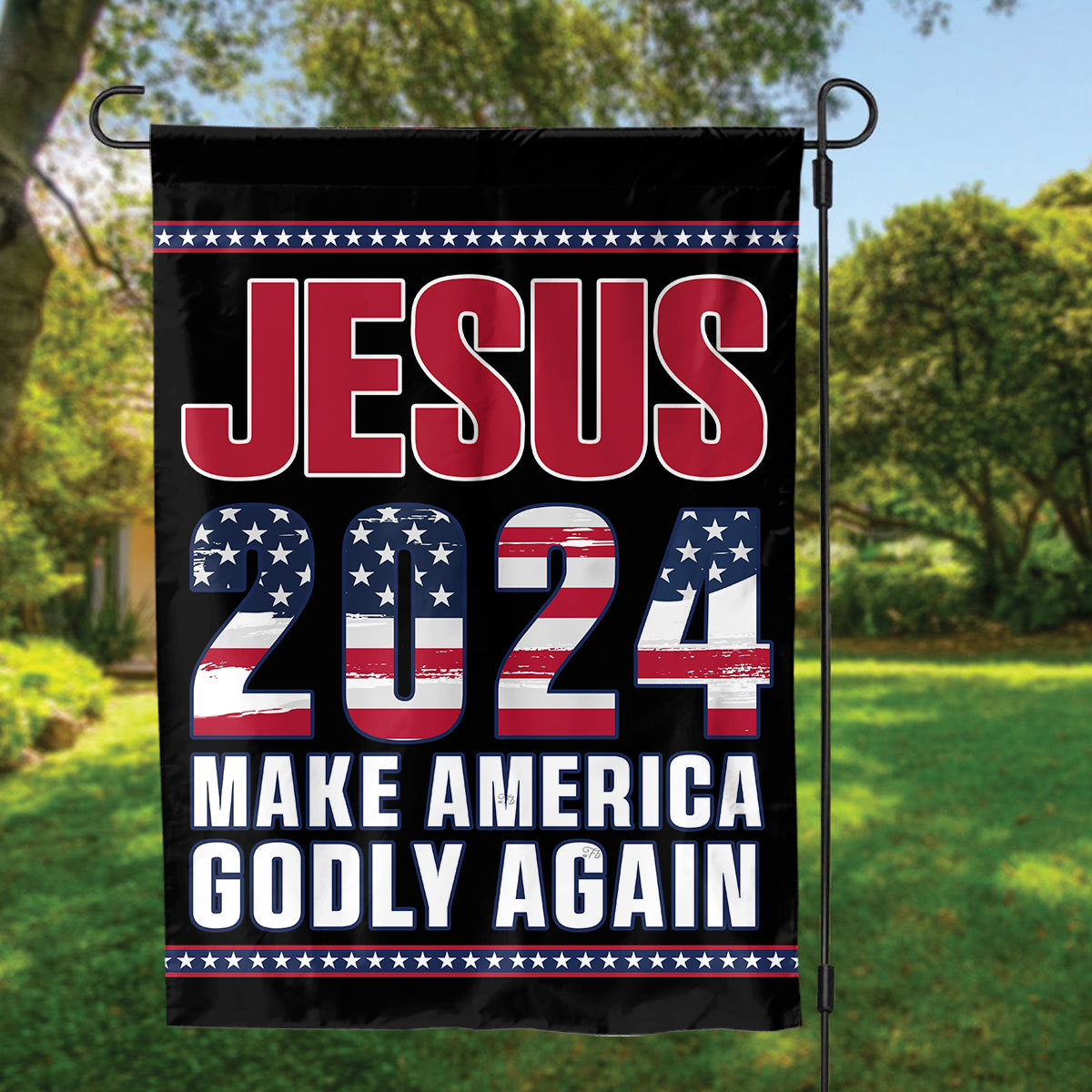 Teesdily | Jesus 2024 Make America Godly Again House/ Garden Flag, Gift For Jesus Lovers, God Faith Believers, God Lovers, Garden Flag 12x18In/ House Flag 28x40In