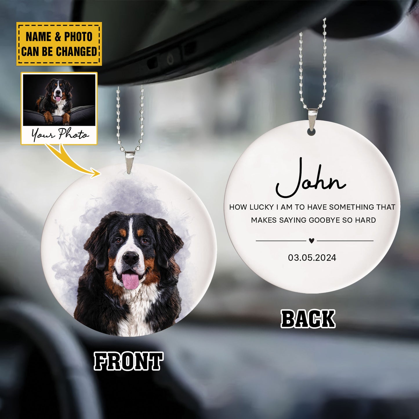 Teesdily | Personalized Photo Pet Memorial Ornament Car Hanger, Dog And Cat Watercolor Ornament, Gift For Dog Lovers, Christmas Tree Hanging