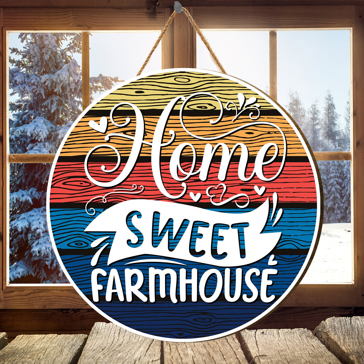 Teesdily | Thanksgiving Round Home Sign, Home Sweet Farmhouse Vintage Welcome Wood Sign, Farm Wood Signs Home Decor, Farmhouse Porch Decoration