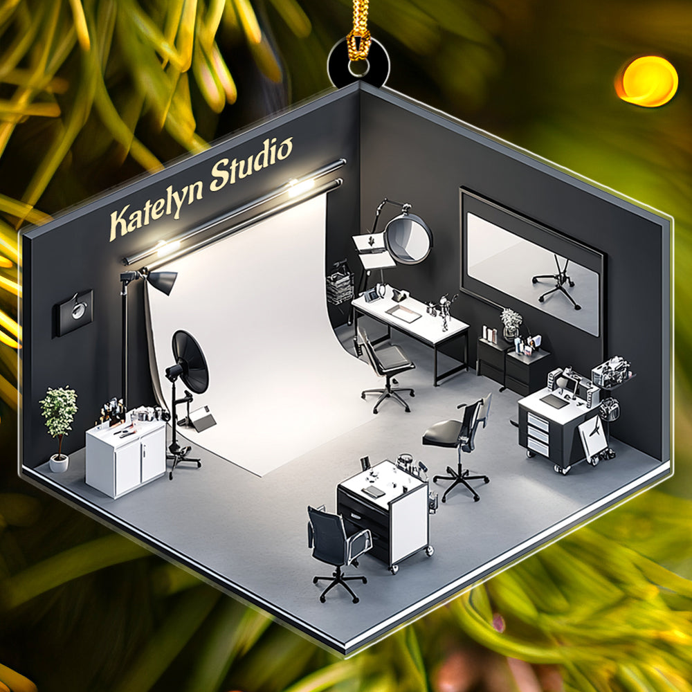 Teesdily | Custom Photo Studio Ornament 2D Flat Acrylic, Photography Studio Cameraman Christmas Ornament, Gift For Photographer