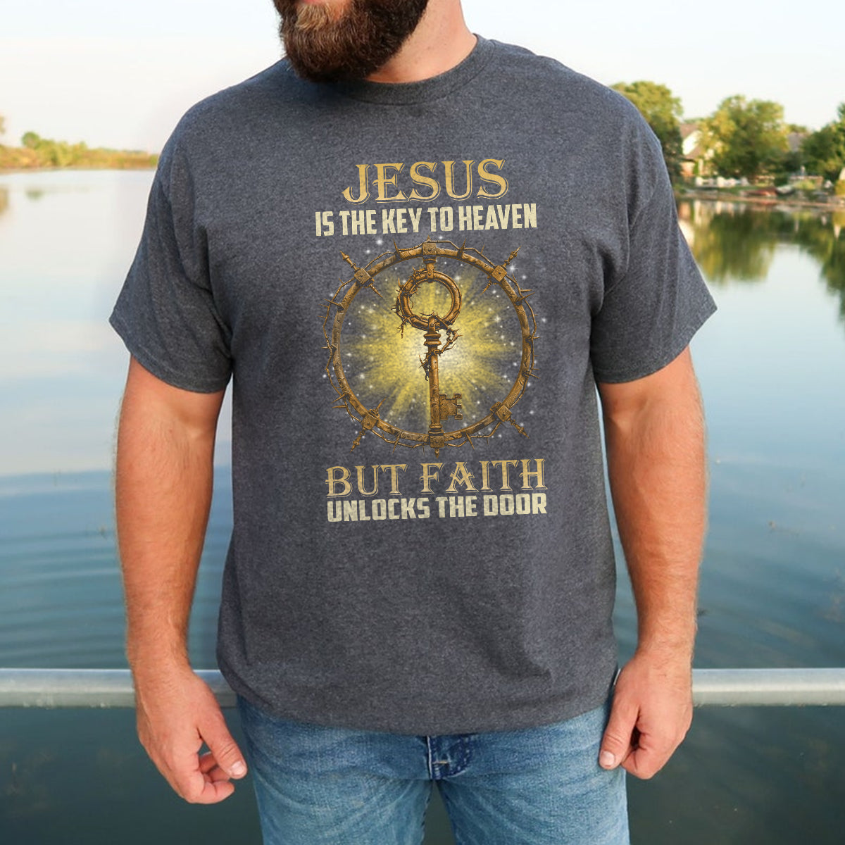 Teesdily | Jesus Christ Shirt, Jesus Is The Key To Heaven Shirt, Christian Crown Shirt, Religious Gifts Unisex Tshirt Hoodie Sweatshirt Mug
