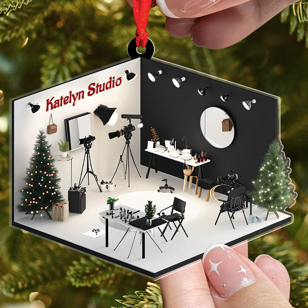 Teesdily | Custom Photo Studio Ornament 2D Flat Acrylic, Photography Studio Cameraman Christmas Ornament, Gift For Photographer