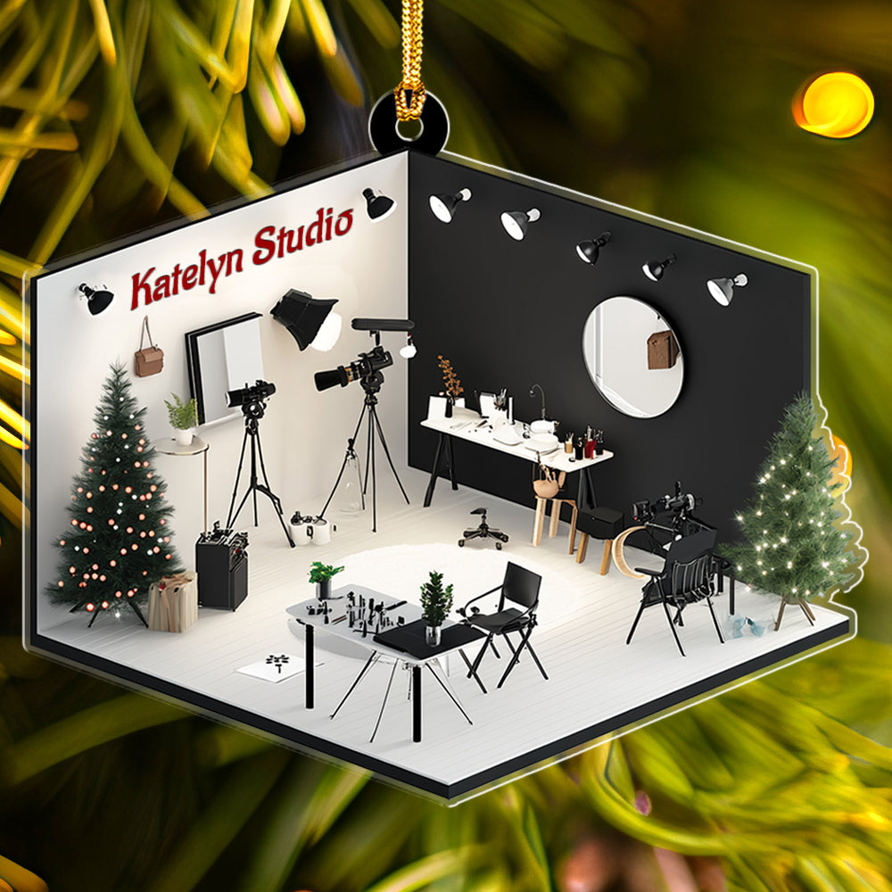 Teesdily | Custom Photo Studio Ornament 2D Flat Acrylic, Photography Studio Cameraman Christmas Ornament, Gift For Photographer