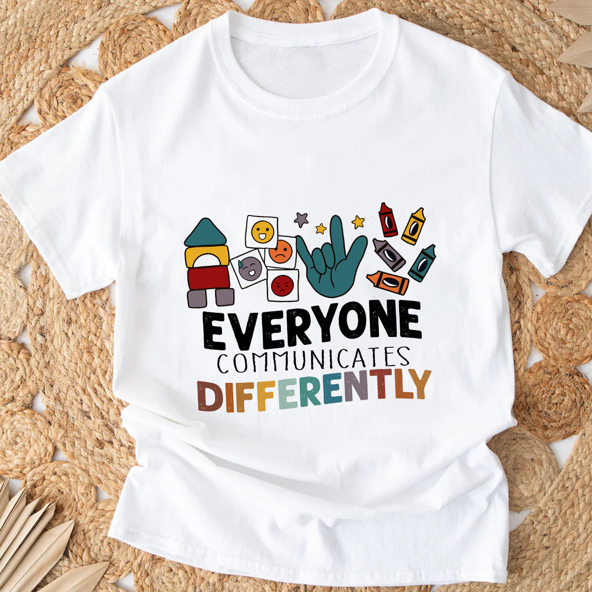 Teesdily | Autism Mom Shirt, Everyone Communicates Differently Tee, Autistic Gift, Autism Mom Mothers Day Clothing Unisex Tshirt Hoodie Sweatshirt Size S-5Xl / Mug 11-15Oz