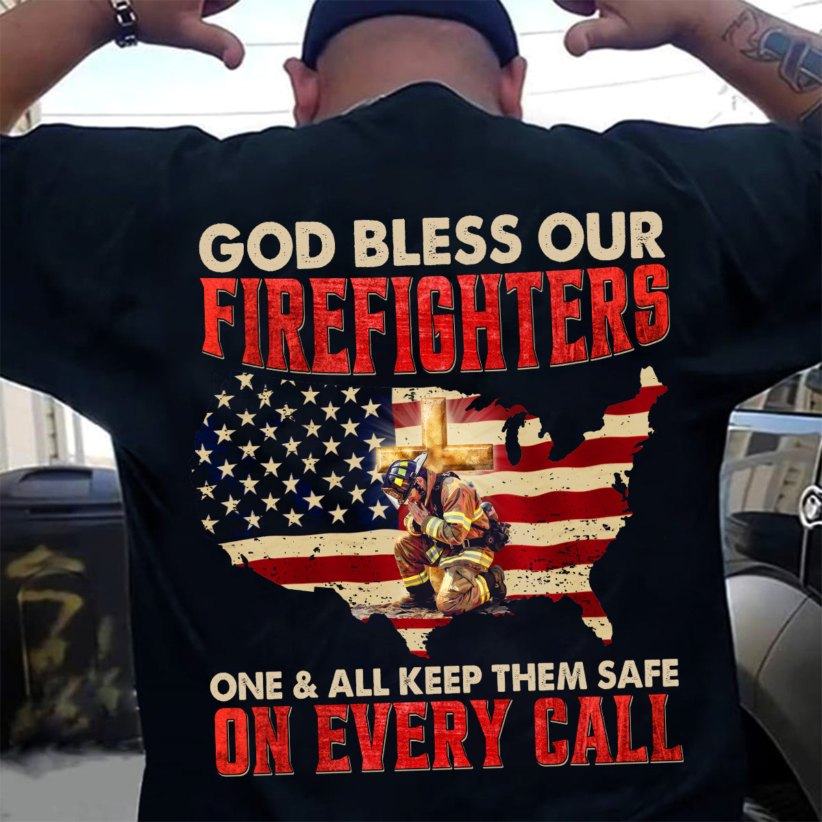 Teesdily | American Flag Firefighter Streetwear Hoodie, God Bless Our Firefighter, International Firefighter Day Mens Hoodies, Gift For Fireman Unisex Tshirt Hoodie Sweatshirt Size S-5XL / Mug 11-15Oz