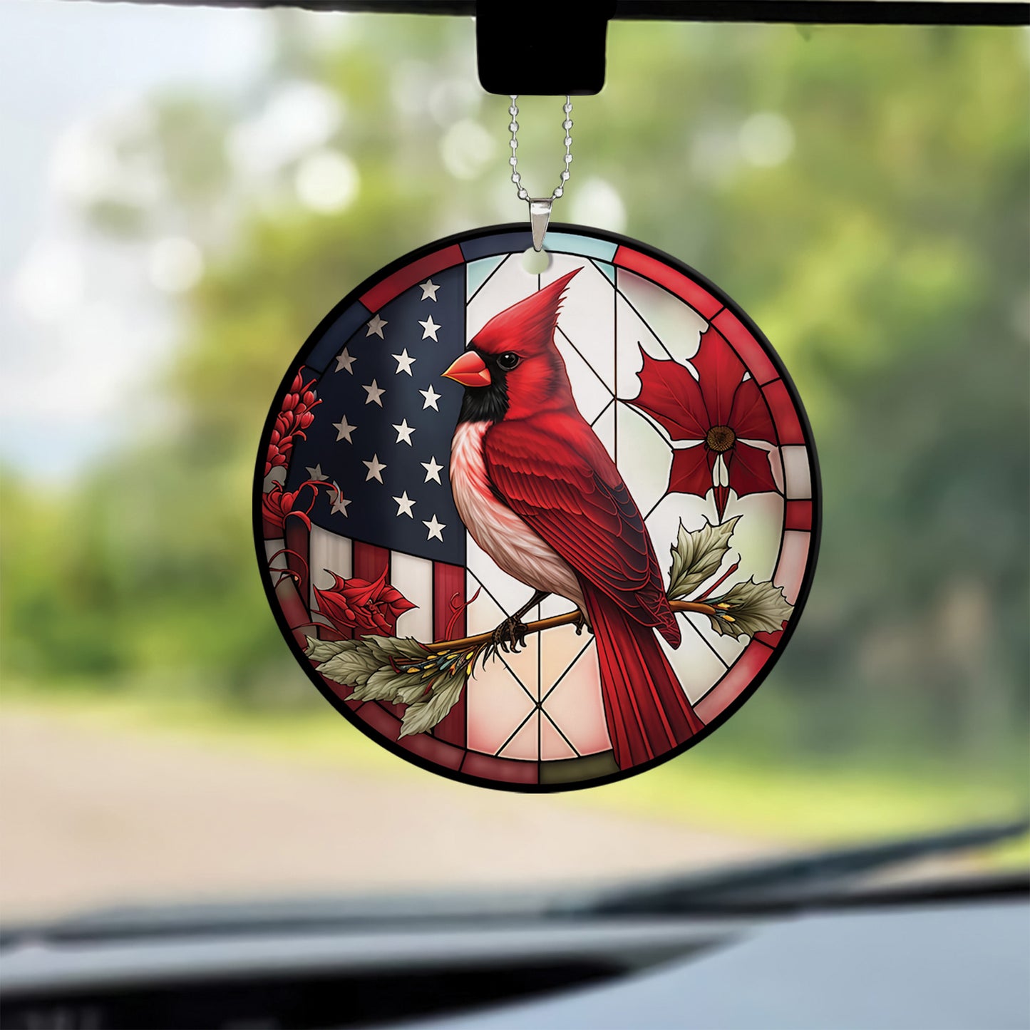 Teesdily | Cardinal Bird American Flag Ceramic Ornament, Cardinal Bird Red Design Acrylic Ornament Christmas Decoration, Church Religious Jesus Lovers Gifts