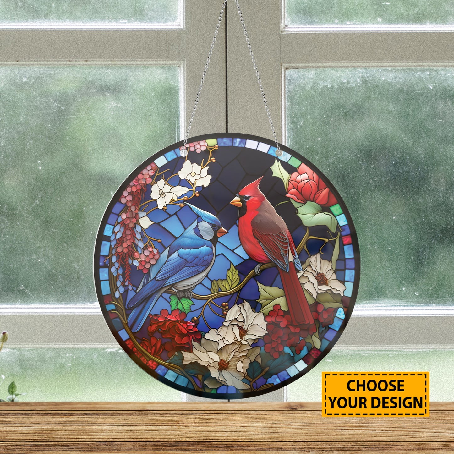 Teesdily | Cardinal Bird Customized Stained Glass Design, Cardinal Bird Lovers, Jesus Lovers, Home Decoration, Window Hanging Acrylic Ornament