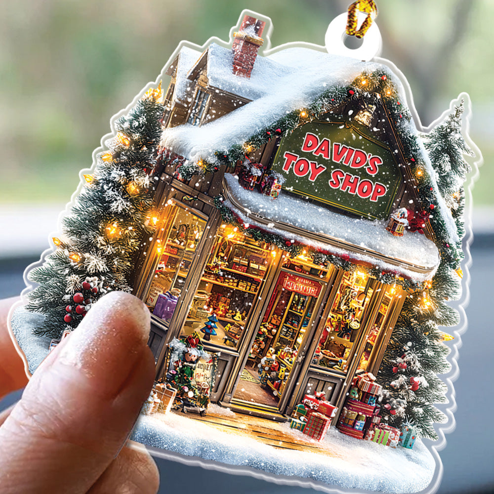 Teesdily | Customized Kid Toy Shop Ornament Christmas, Children Toy Store 2D Acrylic Ornament, Christmas Ornament Decor Gift