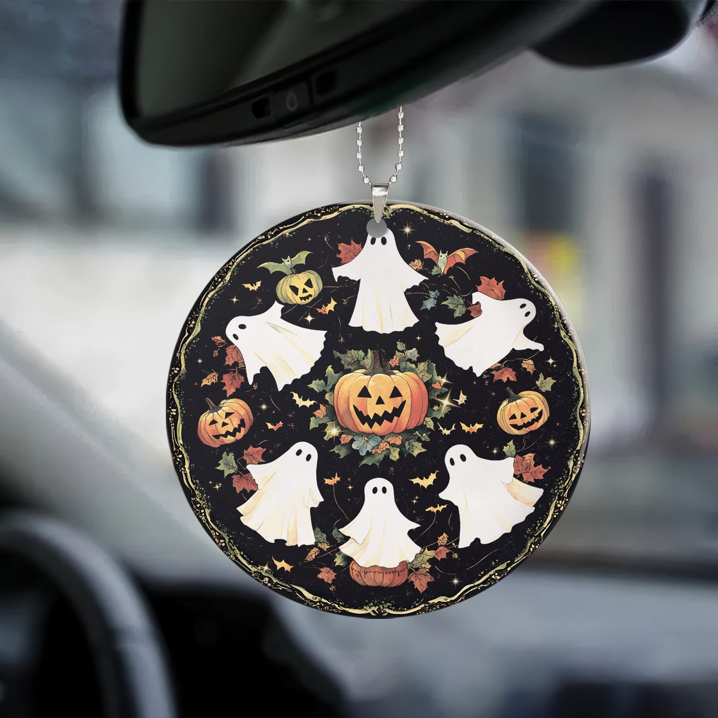 Teesdily | Halloween Cute Ghost Pumpkin Ceramic Ornament, Spooky Halloween Acrylic Ornament, Boo Boo Crew Window Hanging Ornament, Halloween Gifts
