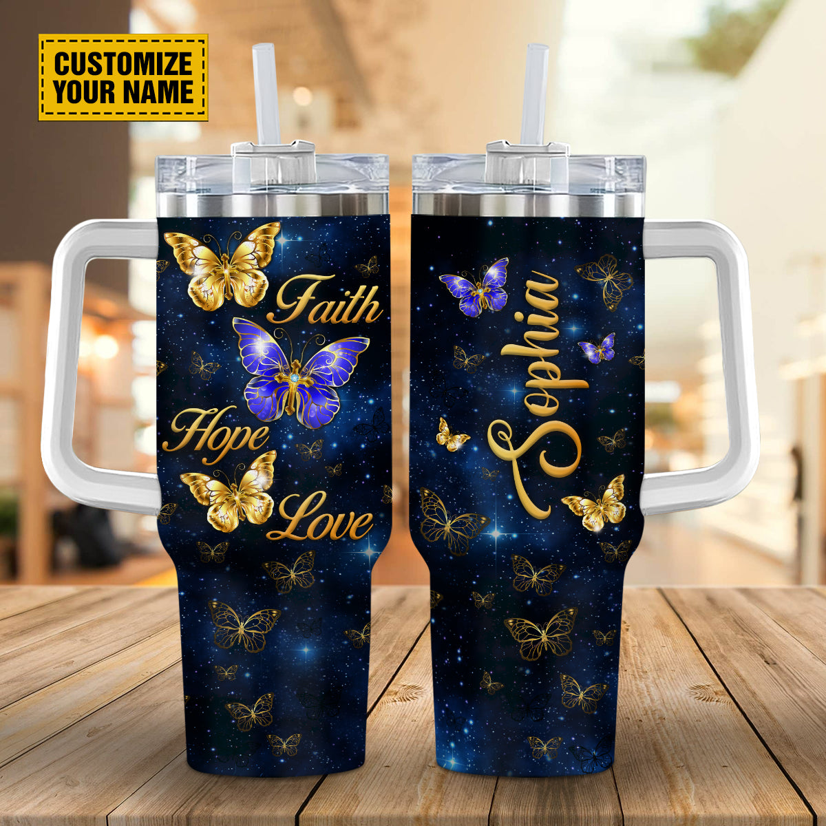 Teesdily | Butterfly Jewelry Personalized Tumbler, God Faith Hope Love Insulated Tumbler, Gift For Faith Women Christian 40oz Tumbler