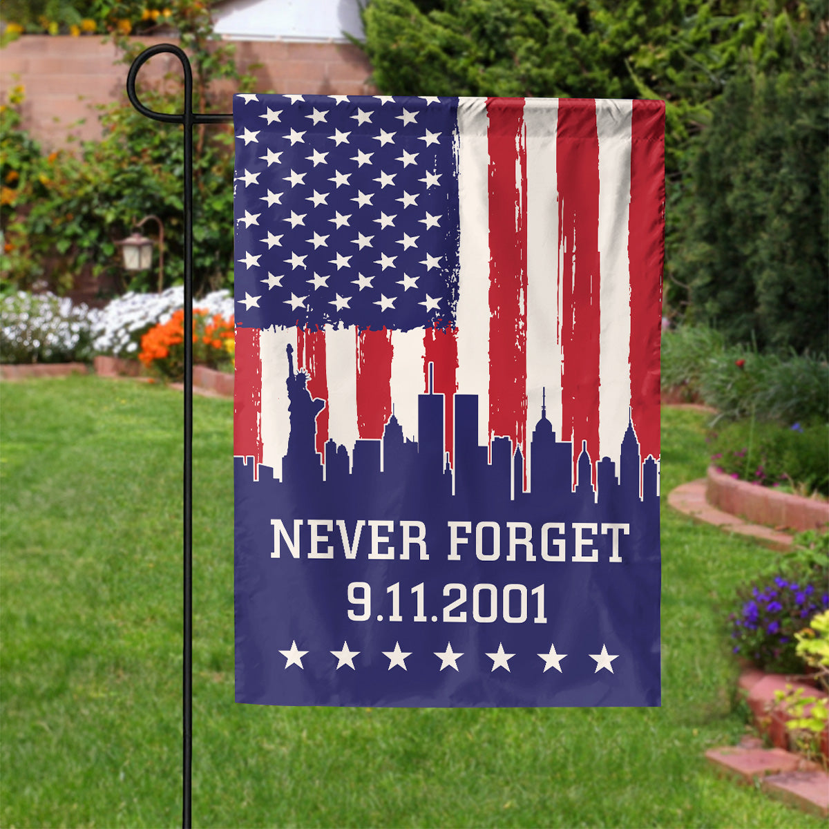 Teesdily | 11 September Day American Flag Yard Decor, 911 Never Forget House Flag, Indoor Decoration House Banner, Memorial Day Patriot Gifts