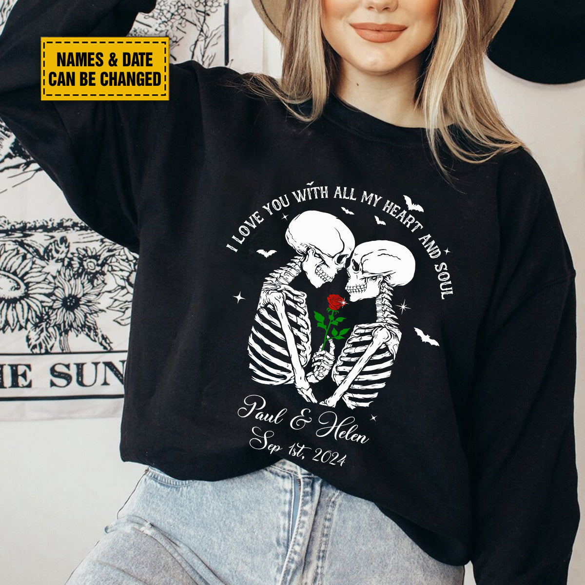 Teesdily | Customized Skull Couple Halloween Shirt, I Love You With All My Heart And Soul Sweatshirt Hoodie Mug, Couple Skull T-shirt, Halloween Gift