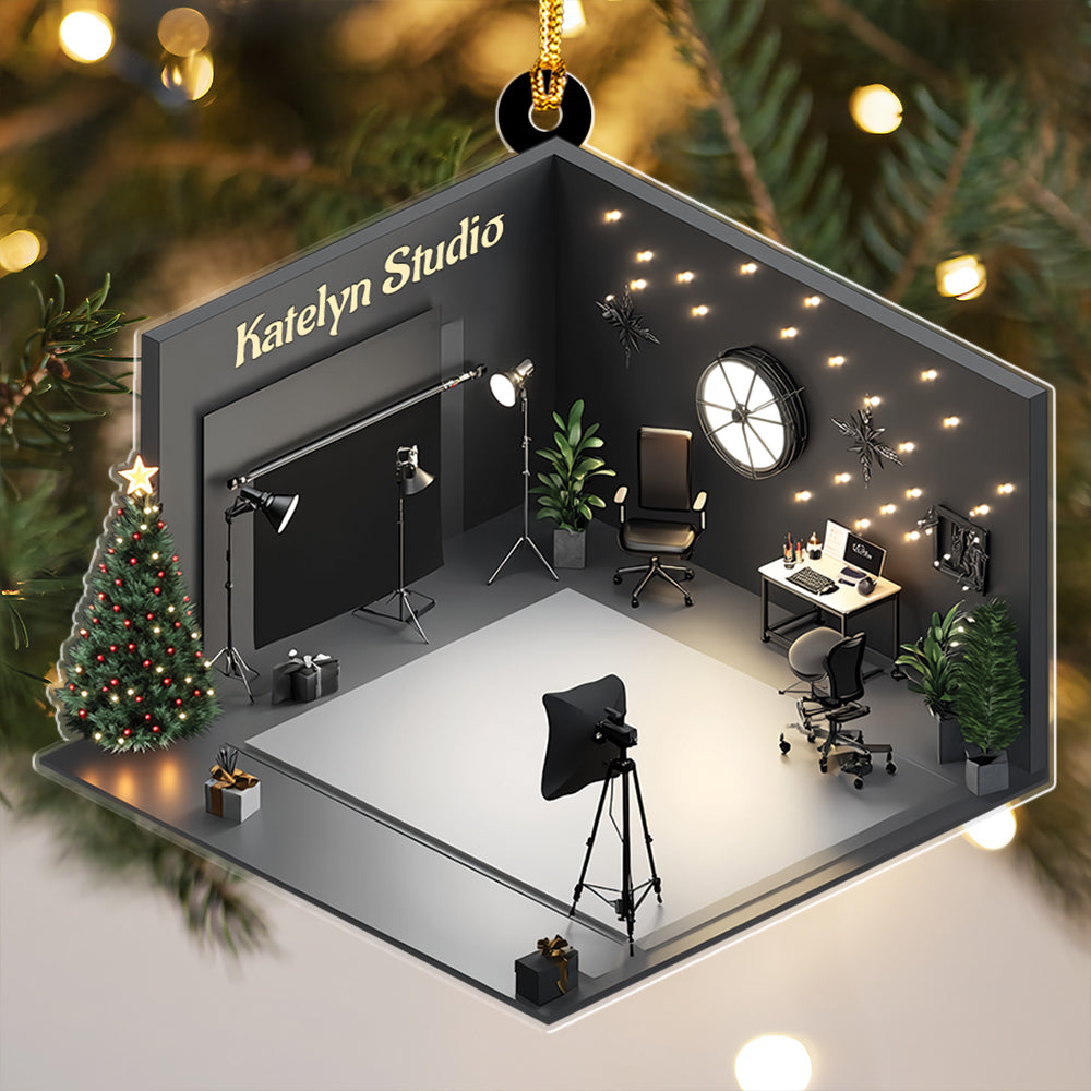 Teesdily | Custom Photo Studio Ornament 2D Flat Acrylic, Photography Studio Cameraman Christmas Ornament, Gift For Photographer