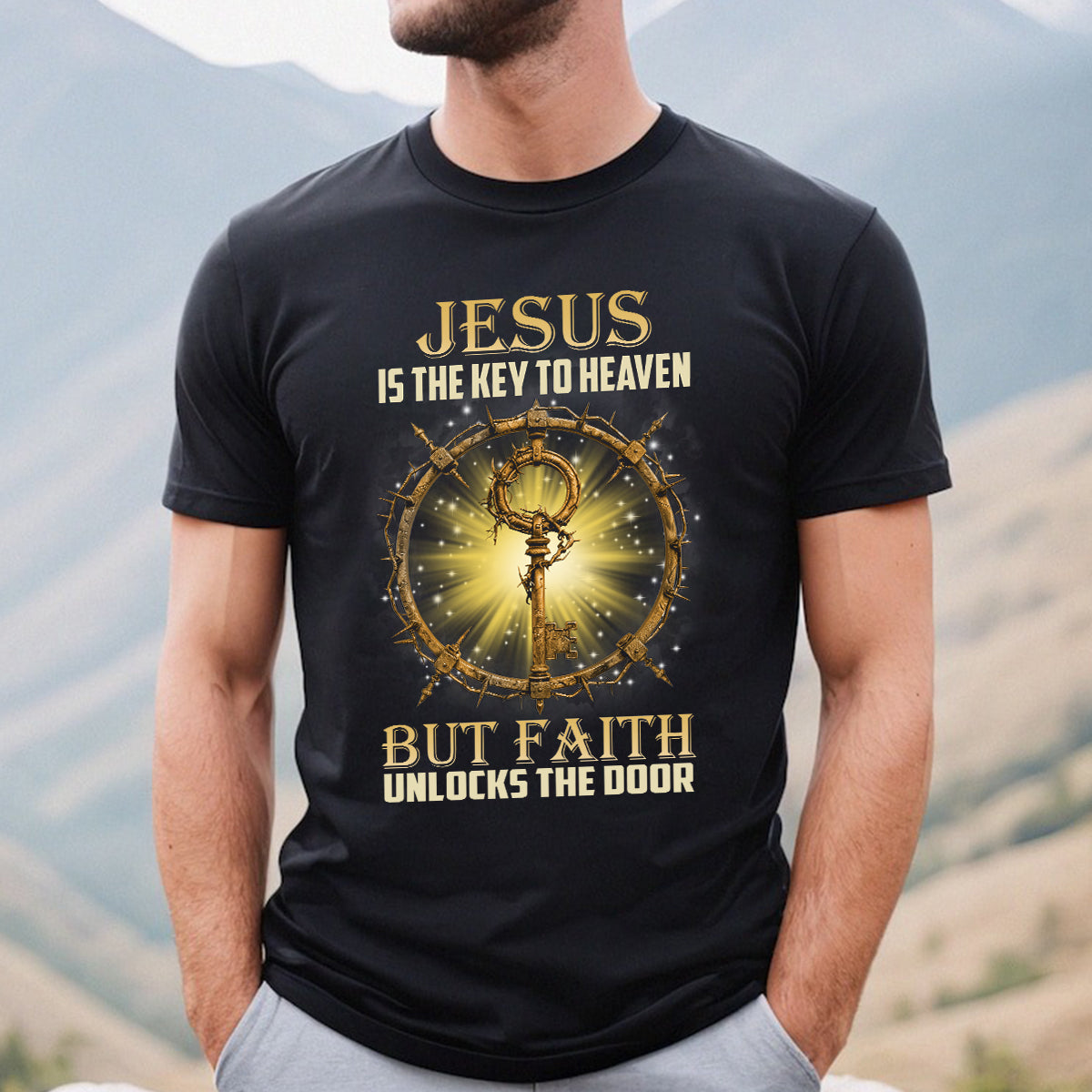 Teesdily | Jesus Christ Shirt, Jesus Is The Key To Heaven Shirt, Christian Crown Shirt, Religious Gifts Unisex Tshirt Hoodie Sweatshirt Mug