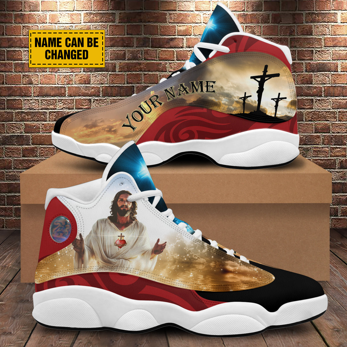 Teesdily | Personalized Jesus Sacred Heart Basketball Shoes, Christian Shoes, Religious Gifts, Jesus Christ Lover Unisex Basketball Shoes With Thick Soles