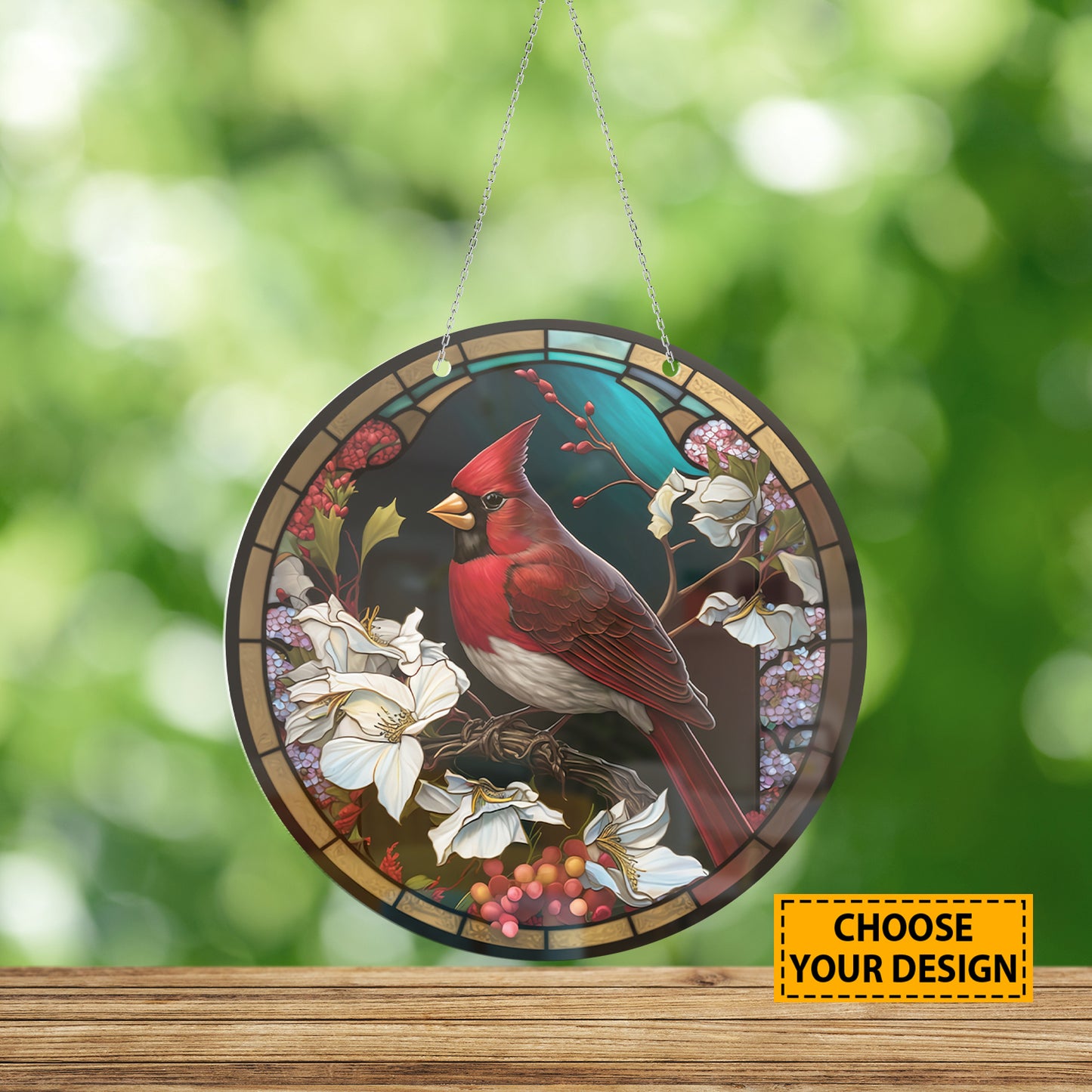 Teesdily | Cardinal Bird Customized Stained Glass Design, Cardinal Bird Lovers, Jesus Lovers, Home Decoration, Window Hanging Acrylic Ornament