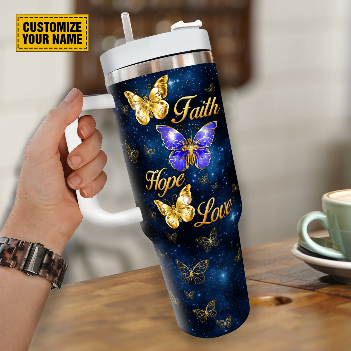 Teesdily | Butterfly Jewelry Personalized Tumbler, God Faith Hope Love Insulated Tumbler, Gift For Faith Women Christian 40oz Tumbler