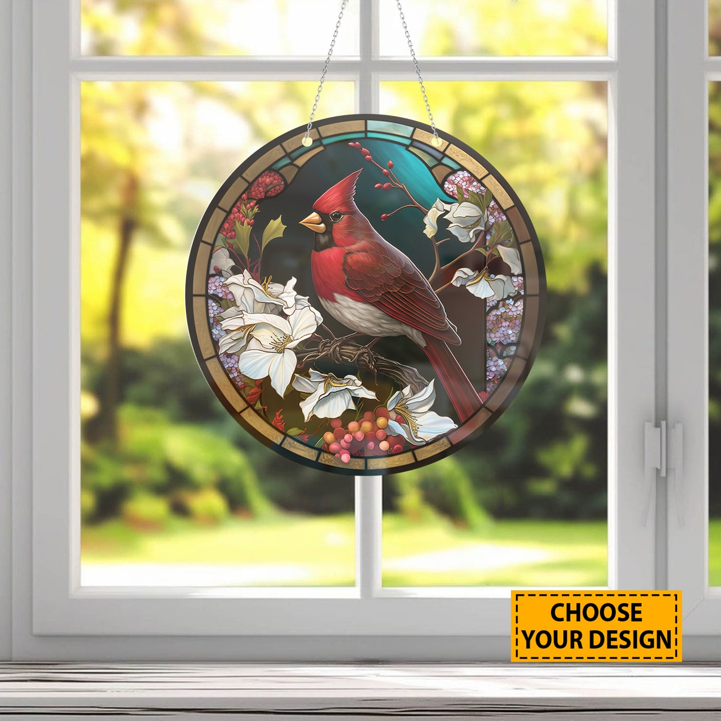 Teesdily | Cardinal Bird Customized Stained Glass Design, Cardinal Bird Lovers, Jesus Lovers, Home Decoration, Window Hanging Acrylic Ornament