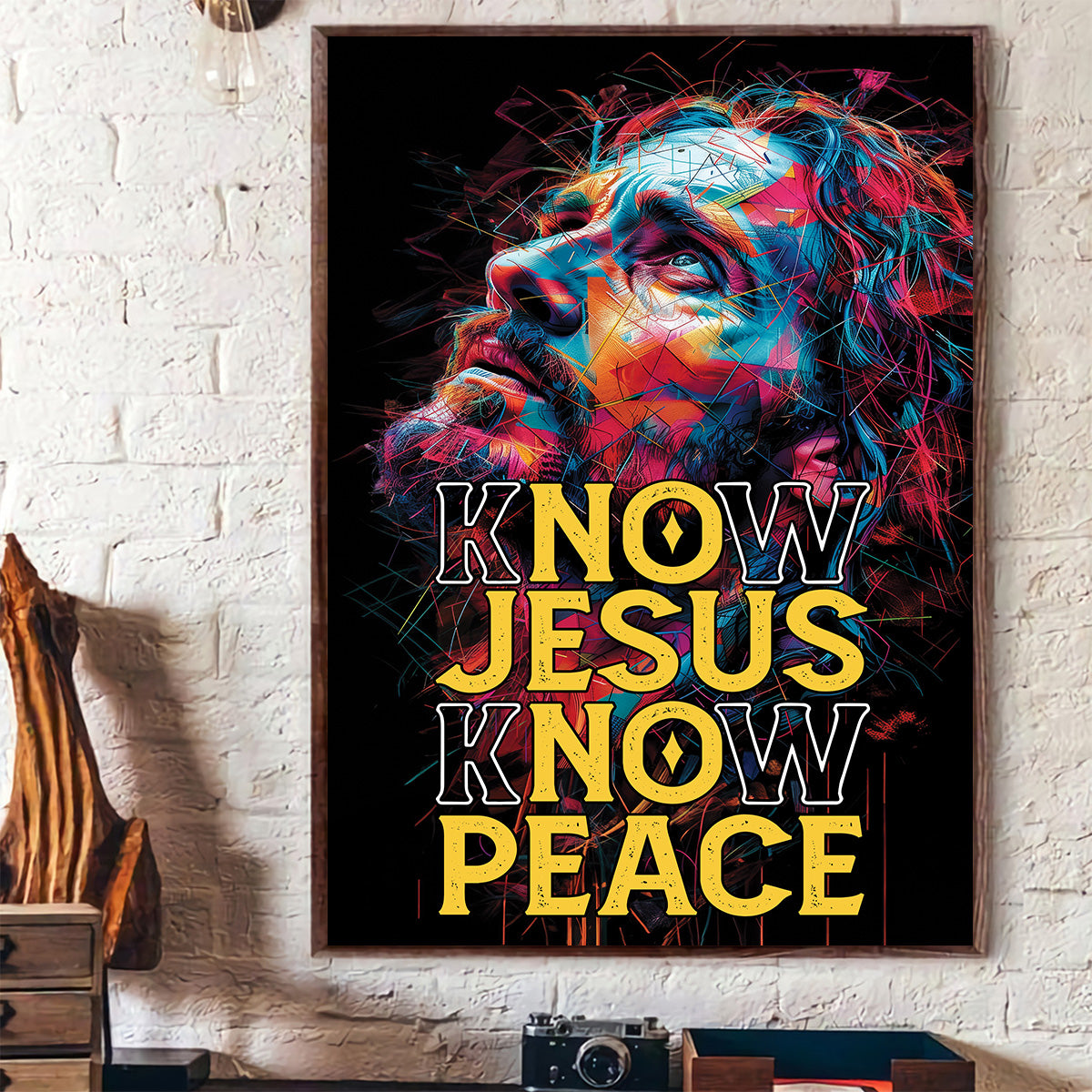 Teesdily | Jesus Portrait Art Poster, Know Jesus Know Peace Canvas Art, God Jesus Multicolor Art Posters, Religious Home Decor Gifts