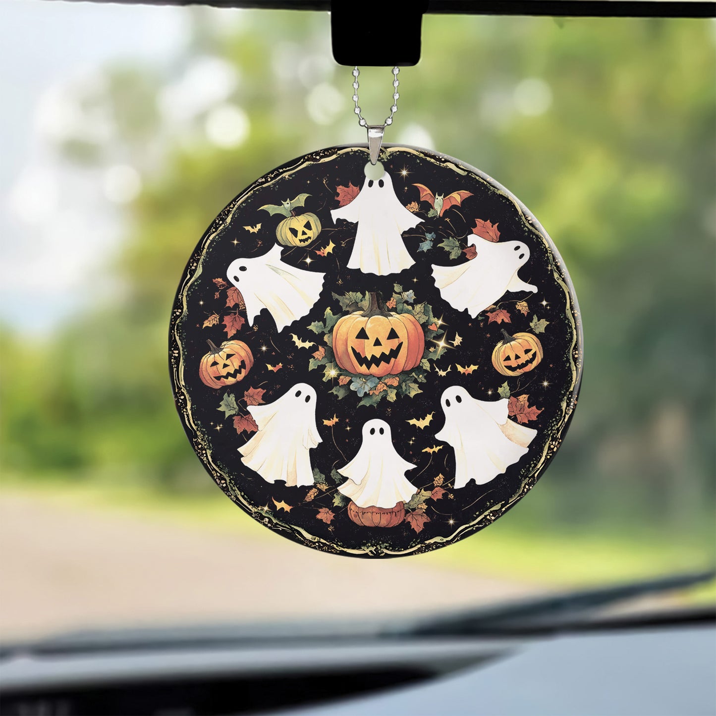 Teesdily | Halloween Cute Ghost Pumpkin Ceramic Ornament, Spooky Halloween Acrylic Ornament, Boo Boo Crew Window Hanging Ornament, Halloween Gifts