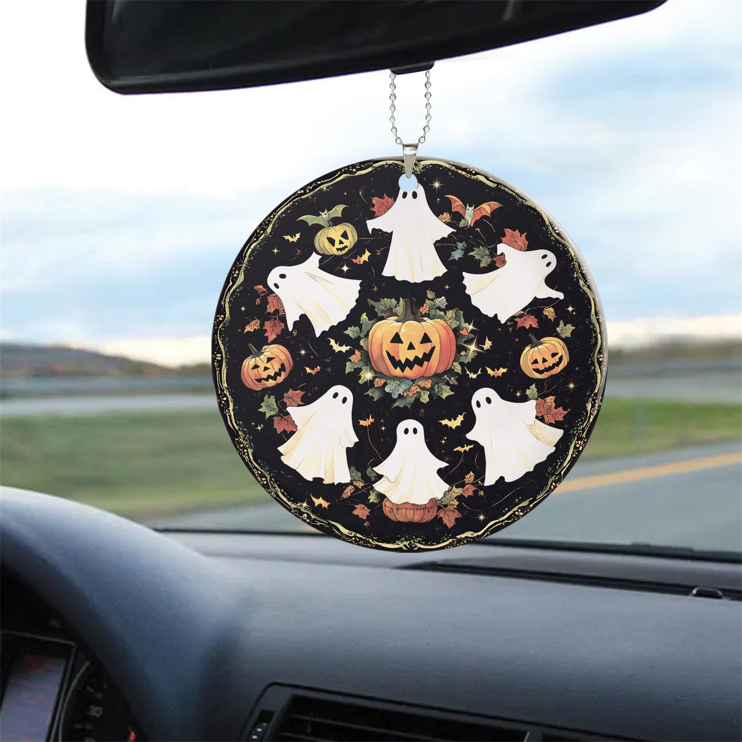 Teesdily | Halloween Cute Ghost Pumpkin Ceramic Ornament, Spooky Halloween Acrylic Ornament, Boo Boo Crew Window Hanging Ornament, Halloween Gifts