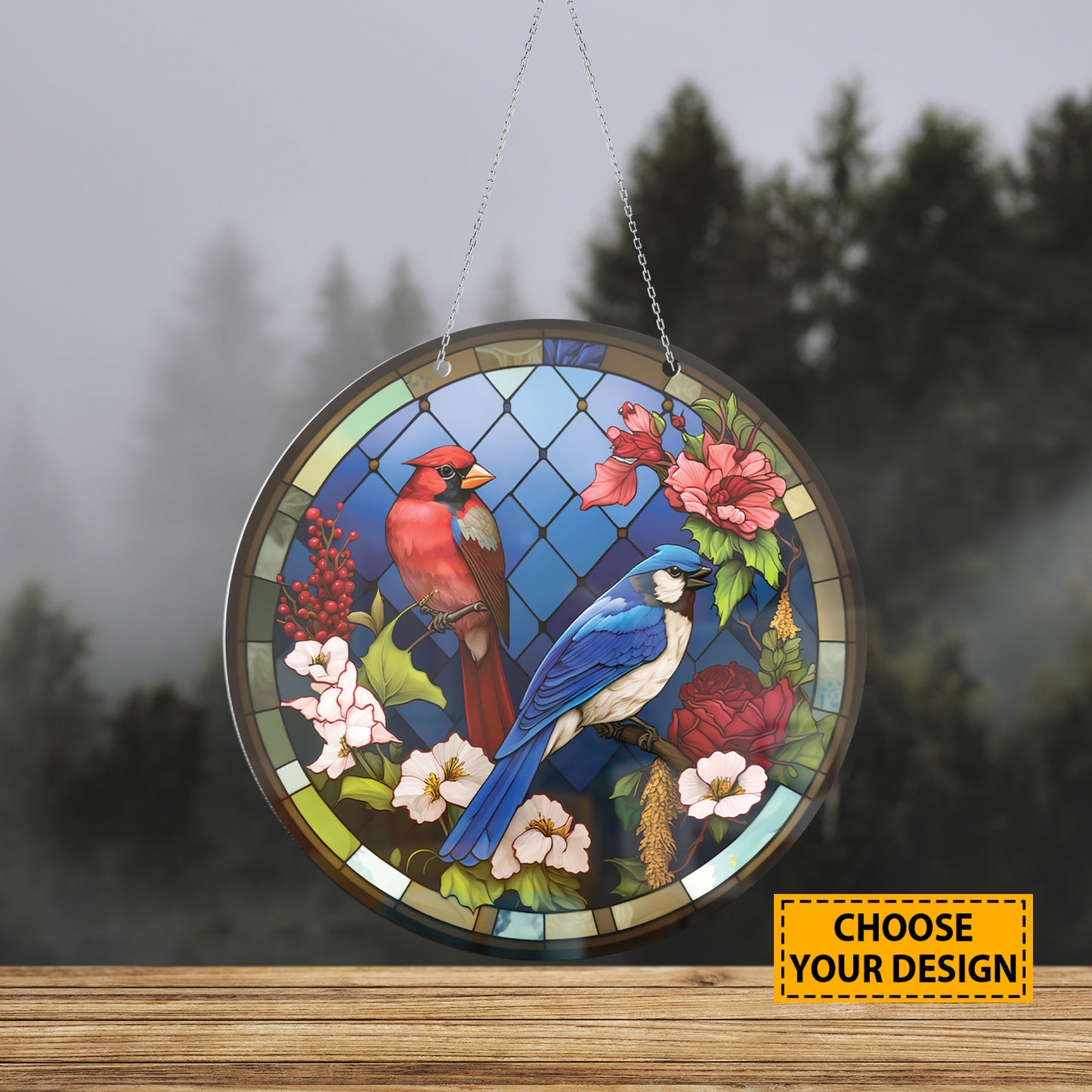 Teesdily | Cardinal Bird Customized Stained Glass Design, Cardinal Bird Lovers, Jesus Lovers, Home Decoration, Window Hanging Acrylic Ornament