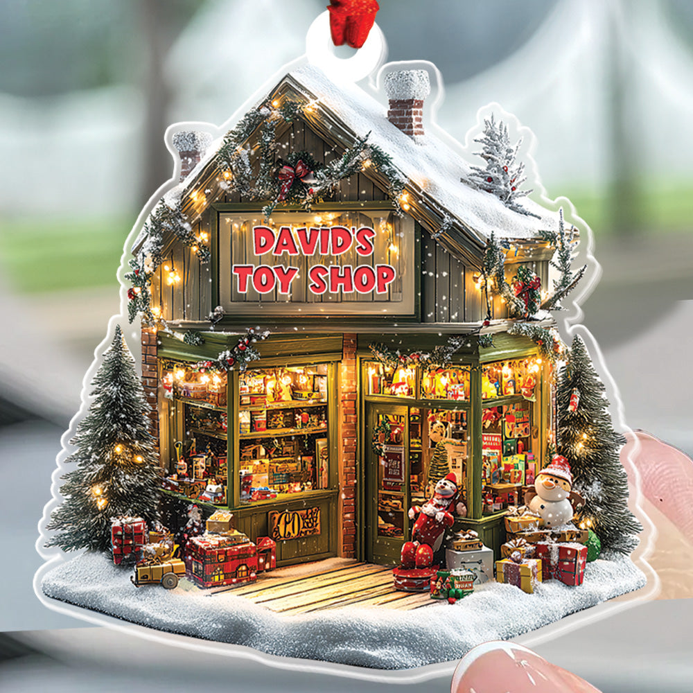 Teesdily | Customized Kid Toy Shop Ornament Christmas, Children Toy Store 2D Acrylic Ornament, Christmas Ornament Decor Gift