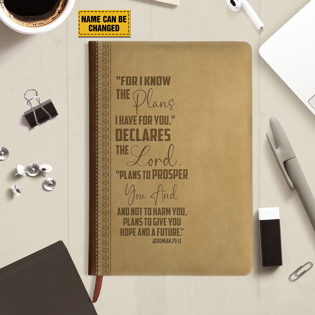 Teesdily | Customized Bibles Verses Christian Notebook, God Lord Plans Journaling Notebooks, Gift For Jesus Lovers, Christian Leather Journal