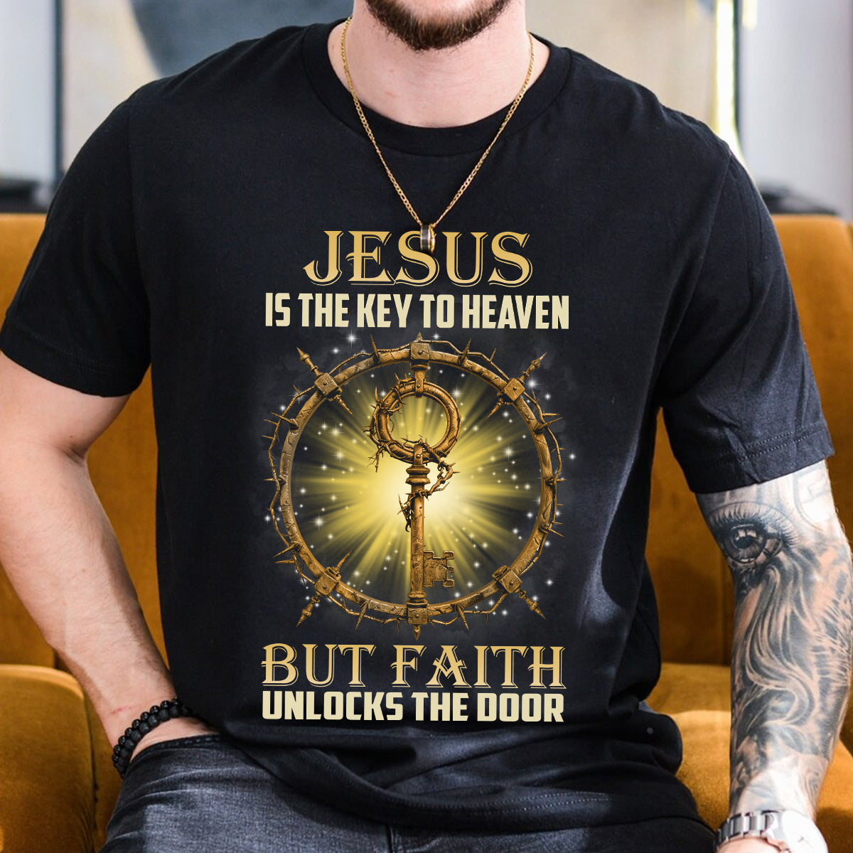 Teesdily | Jesus Christ Shirt, Jesus Is The Key To Heaven Shirt, Christian Crown Shirt, Religious Gifts Unisex Tshirt Hoodie Sweatshirt Mug