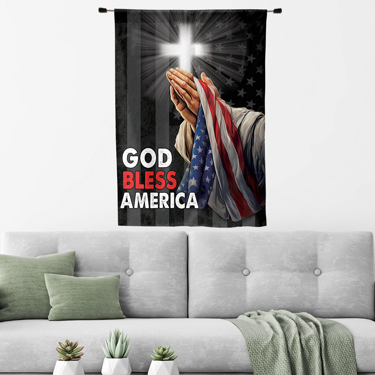 Teesdily | Jesus Christ Hand Praying Garden Flag, God Bless America House Flag, God American Flag Print, Christian Home Outdoor Decor