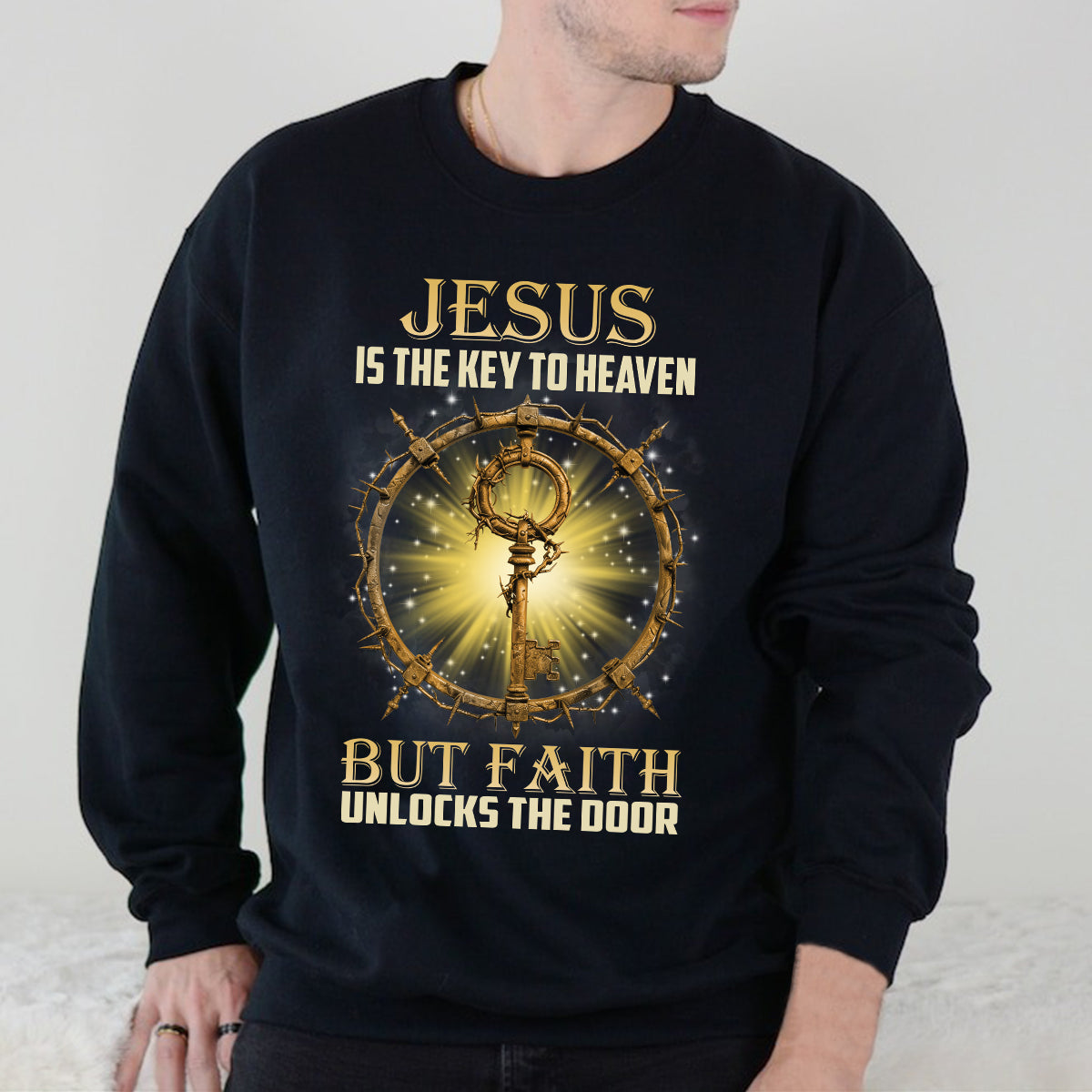 Teesdily | Jesus Christ Shirt, Jesus Is The Key To Heaven Shirt, Christian Crown Shirt, Religious Gifts Unisex Tshirt Hoodie Sweatshirt Mug