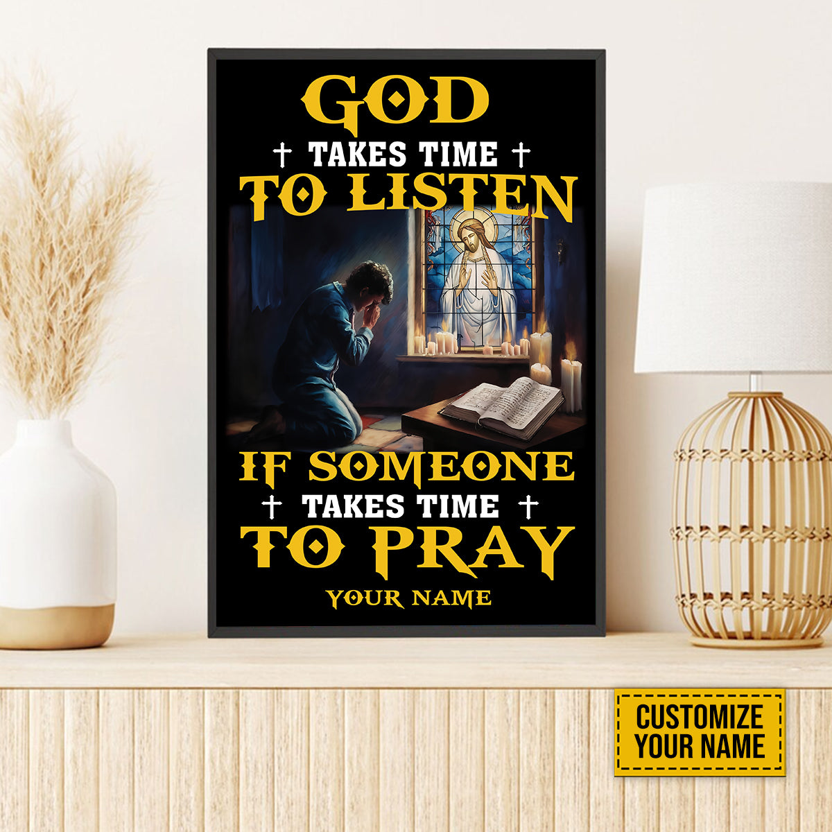 Teesdily | God Takes Time To Listen If Someone Takes Time To Pray Customized Poster No Frame/ Wrapped Canvas