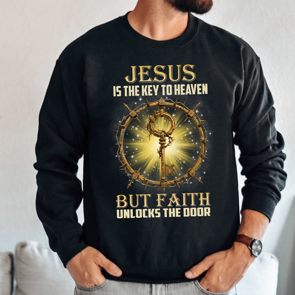 Teesdily | Jesus Christ Shirt, Jesus Is The Key To Heaven Shirt, Christian Crown Shirt, Religious Gifts Unisex Tshirt Hoodie Sweatshirt Mug