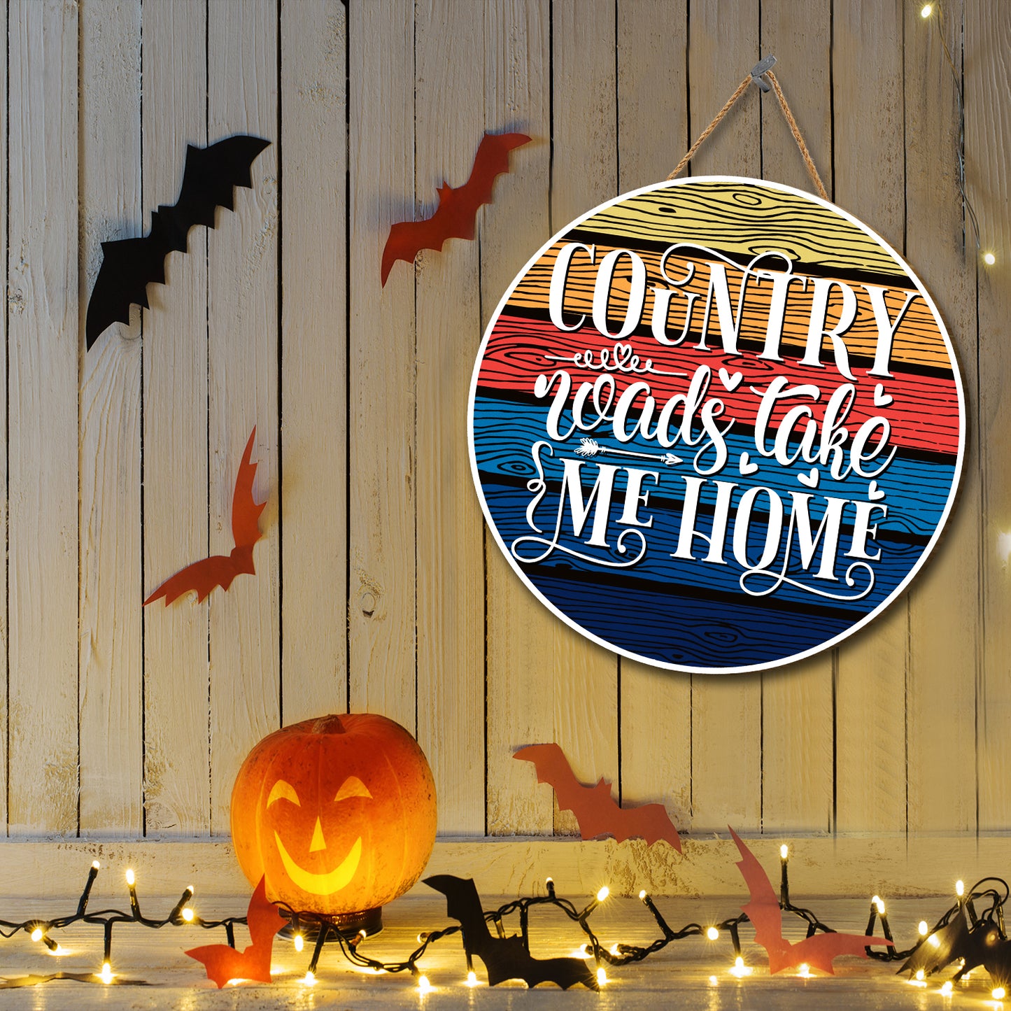 Teesdily | Thanksgiving Front Door Sign, Country Roads Take Me Home Vintage Hanging Sign, Thanksgiving Harvest Day Home Decor, Farmhouse Door Sign