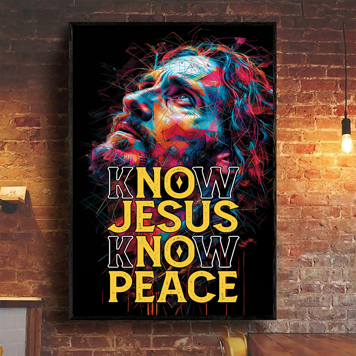 Teesdily | Jesus Portrait Art Poster, Know Jesus Know Peace Canvas Art, God Jesus Multicolor Art Posters, Religious Home Decor Gifts
