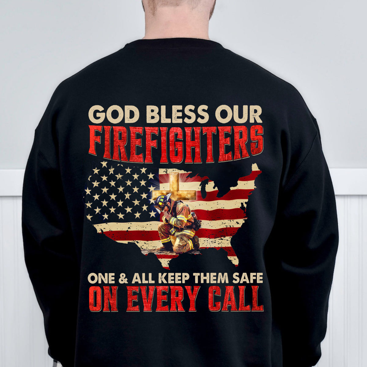 Teesdily | American Flag Firefighter Streetwear Hoodie, God Bless Our Firefighter, International Firefighter Day Mens Hoodies, Gift For Fireman Unisex Tshirt Hoodie Sweatshirt Size S-5XL / Mug 11-15Oz