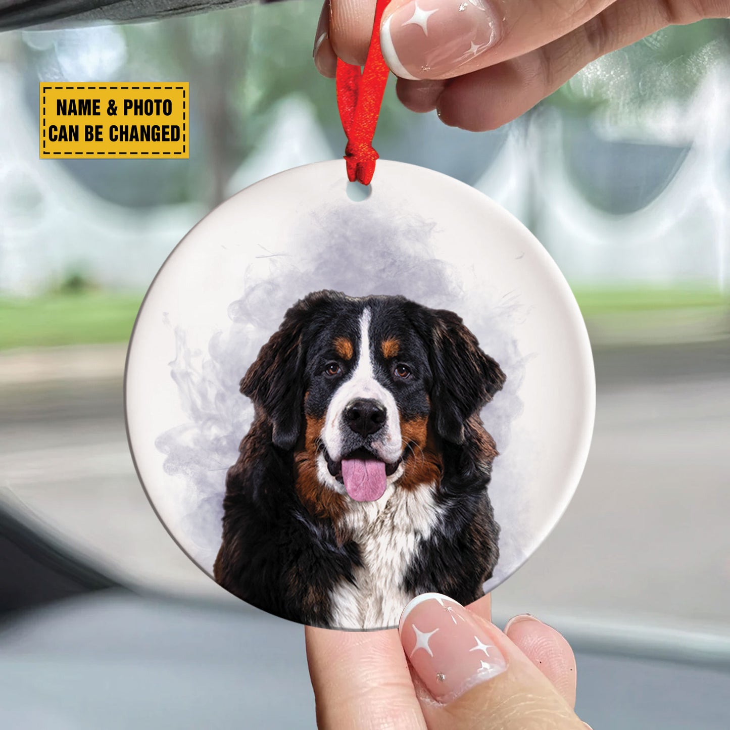 Teesdily | Personalized Photo Pet Memorial Ornament Car Hanger, Dog And Cat Watercolor Ornament, Gift For Dog Lovers, Christmas Tree Hanging