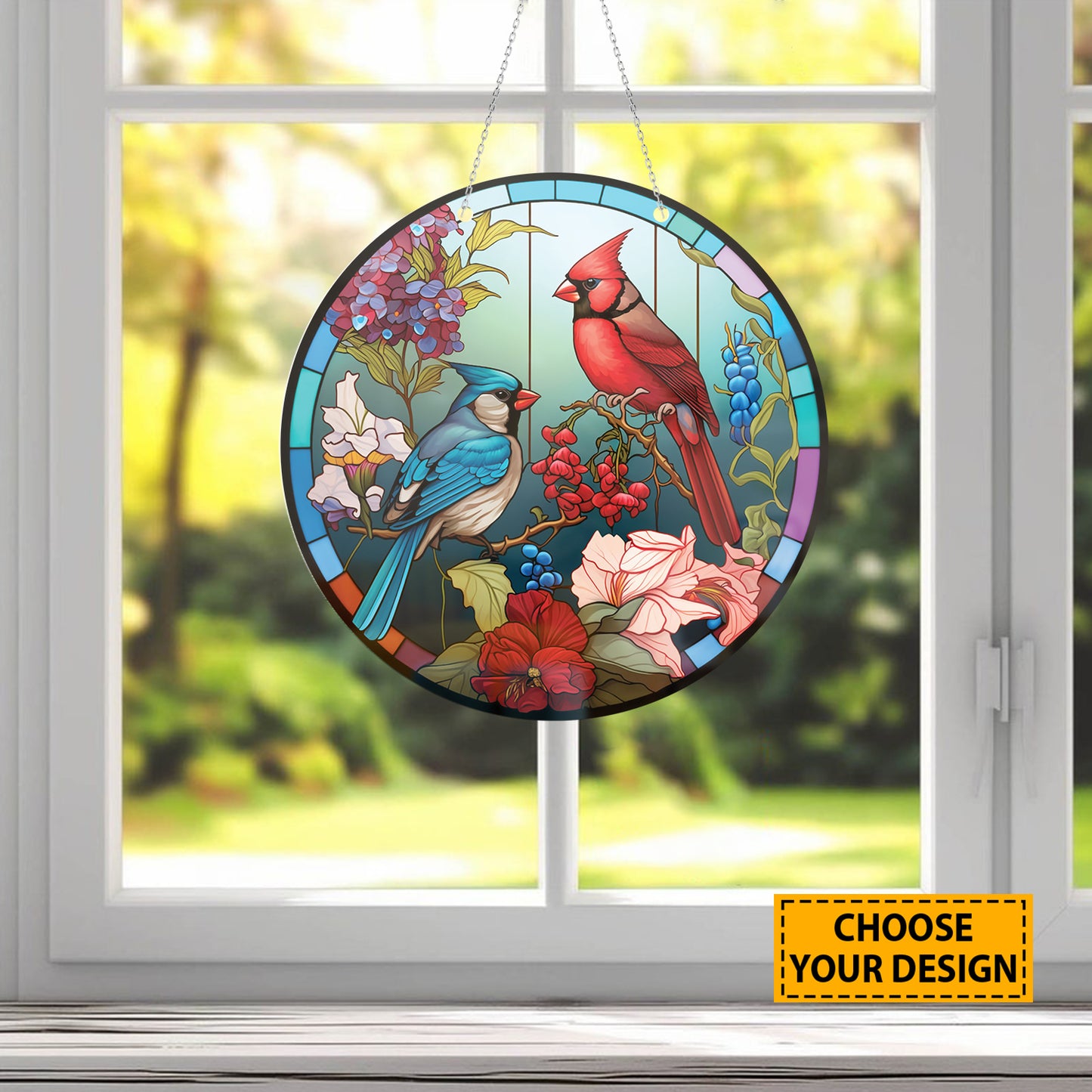 Teesdily | Cardinal Bird Customized Stained Glass Design, Cardinal Bird Lovers, Jesus Lovers, Home Decoration, Window Hanging Acrylic Ornament