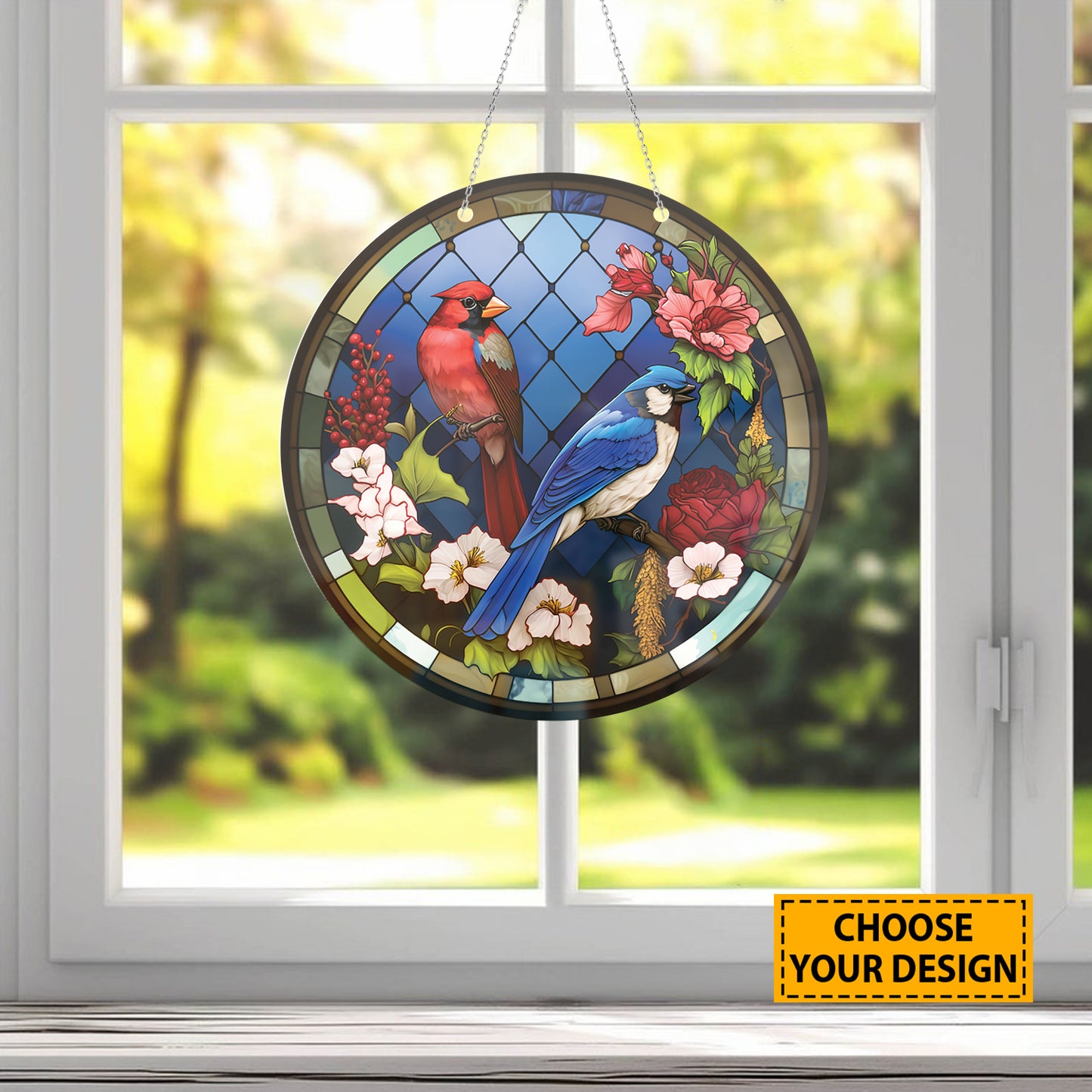 Teesdily | Cardinal Bird Customized Stained Glass Design, Cardinal Bird Lovers, Jesus Lovers, Home Decoration, Window Hanging Acrylic Ornament