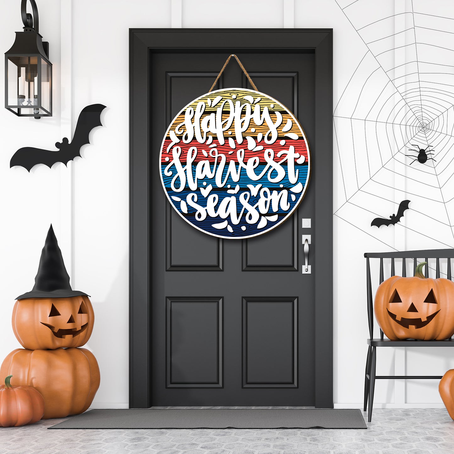 Teesdily | Thanksgiving Round Hanging Sign, Happy Harvest Season Vintage Wood Sign, Farmer Harvest Day Home Decoration, Farmhouse Wood Door Hanger