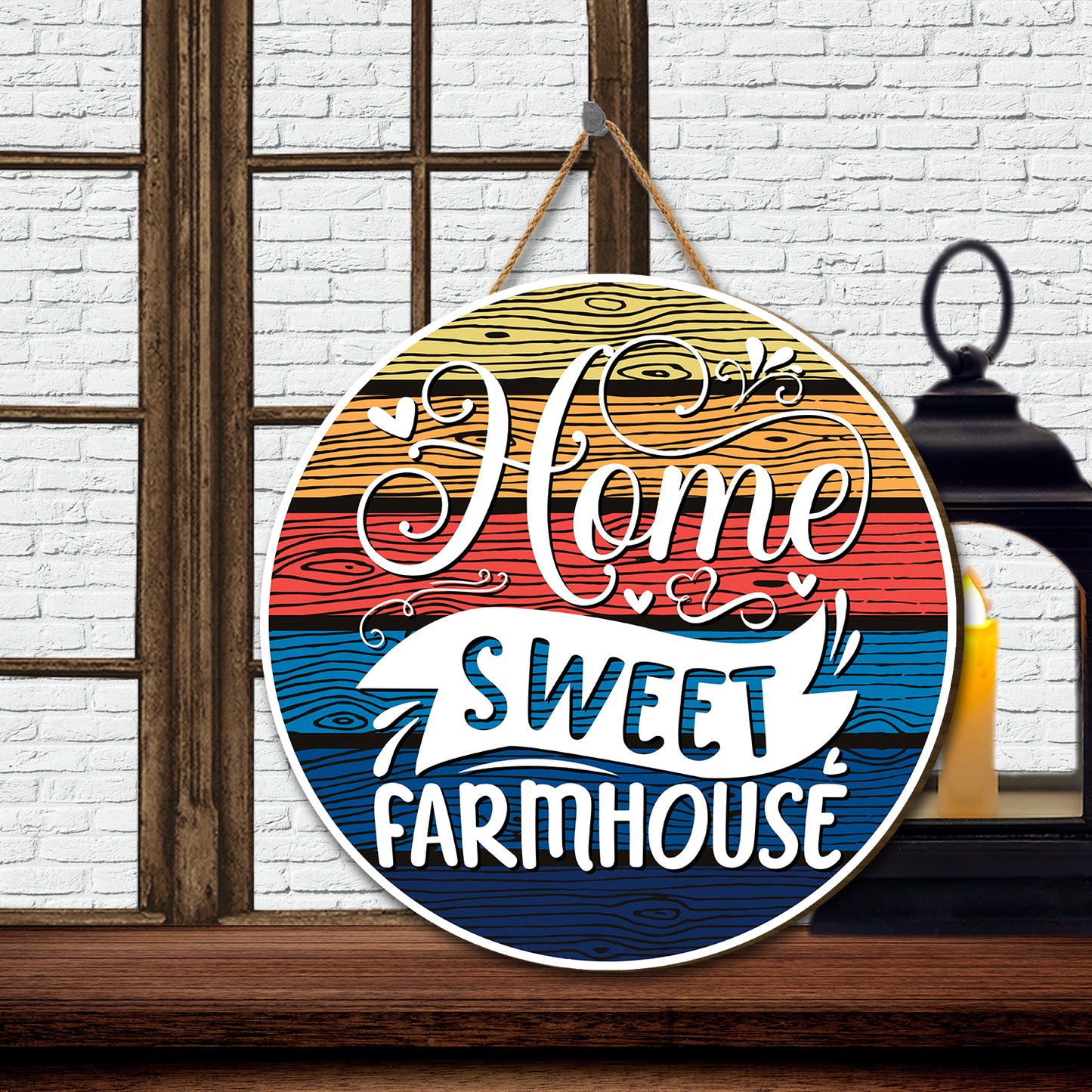 Teesdily | Thanksgiving Round Home Sign, Home Sweet Farmhouse Vintage Welcome Wood Sign, Farm Wood Signs Home Decor, Farmhouse Porch Decoration
