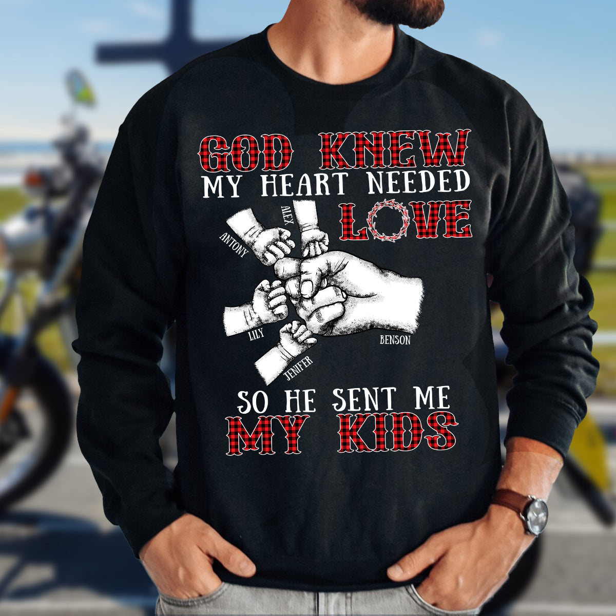 Teesdily | God Knew My Heart Needed Love So He Sent Me My Kids Father's Day, Jesus Lovers, Unisex Tshirt Hoodie Sweatshirt Size S-5xl / Mug 11-15oz