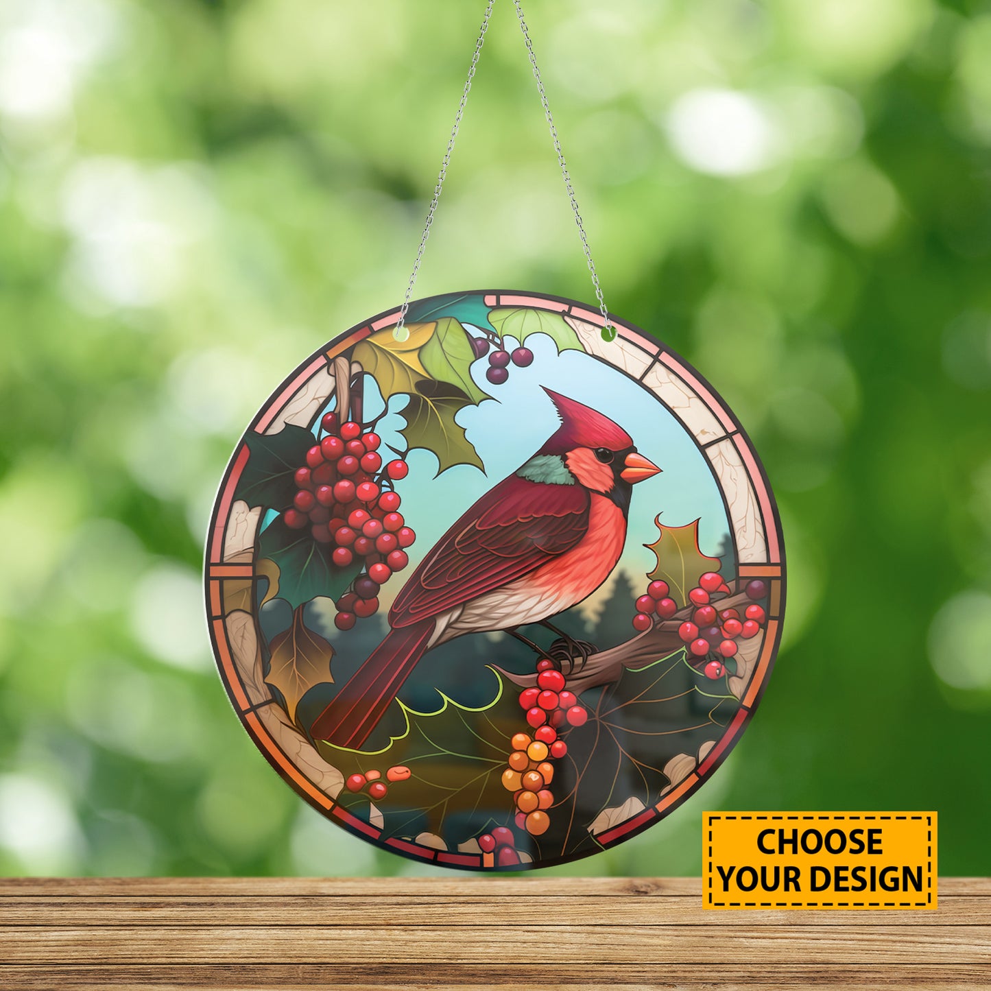 Teesdily | Cardinal Bird Customized Stained Glass Design, Cardinal Bird Lovers, Jesus Lovers, Home Decoration, Window Hanging Acrylic Ornament