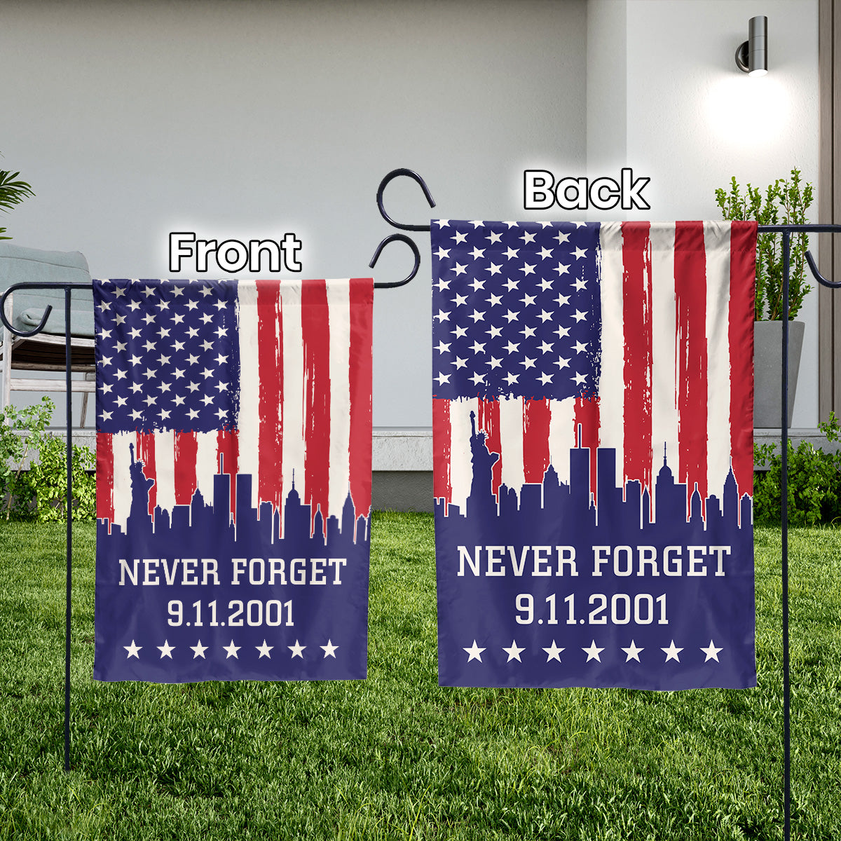 Teesdily | 11 September Day American Flag Yard Decor, 911 Never Forget House Flag, Indoor Decoration House Banner, Memorial Day Patriot Gifts
