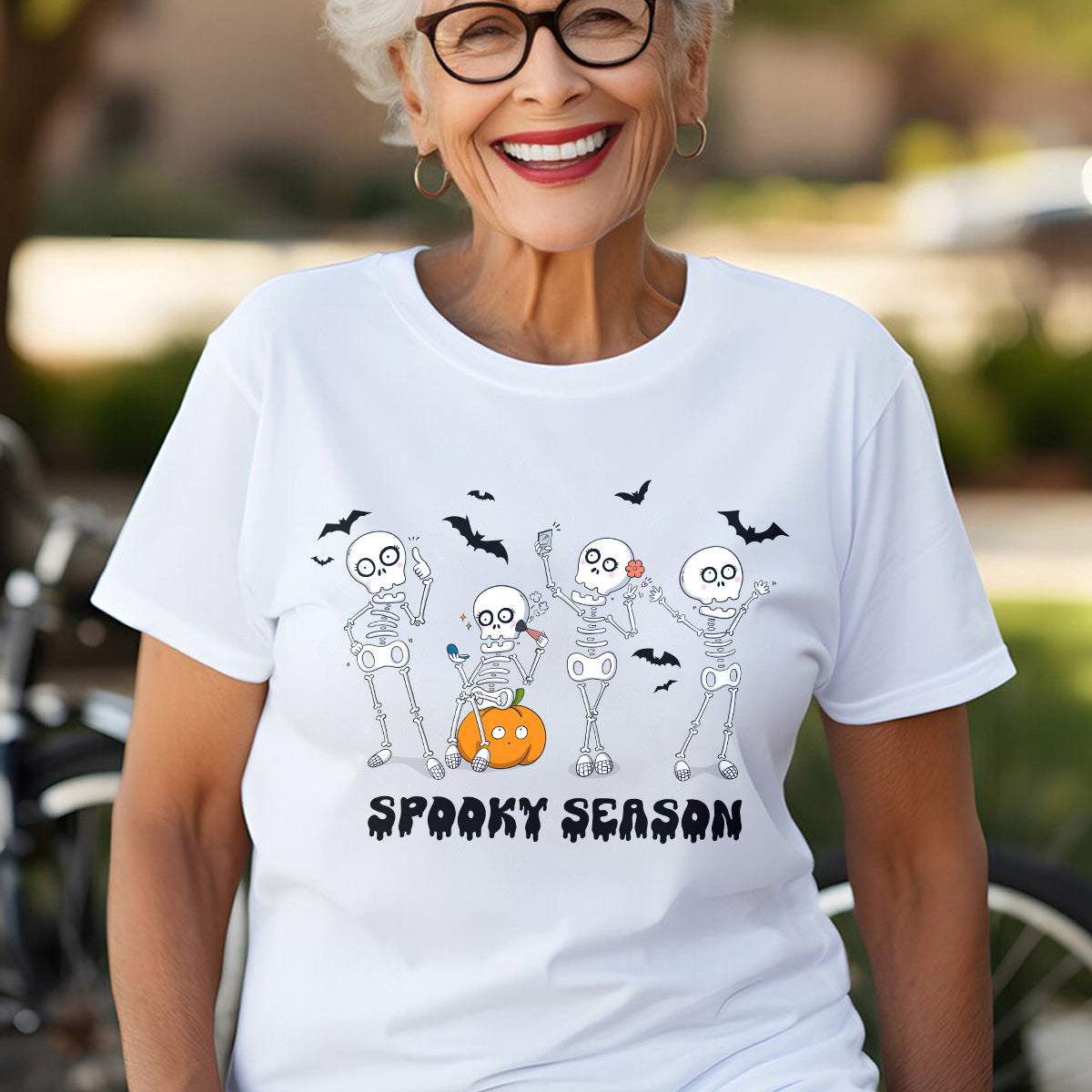 Teesdily | Funny Skeleton Halloween Shirt, Spooky Season Sweatshirt Hoodie Mug, Pumpkn Bat Skeleton Dancing Fall T-shirt, Gift For Halloween Holiday
