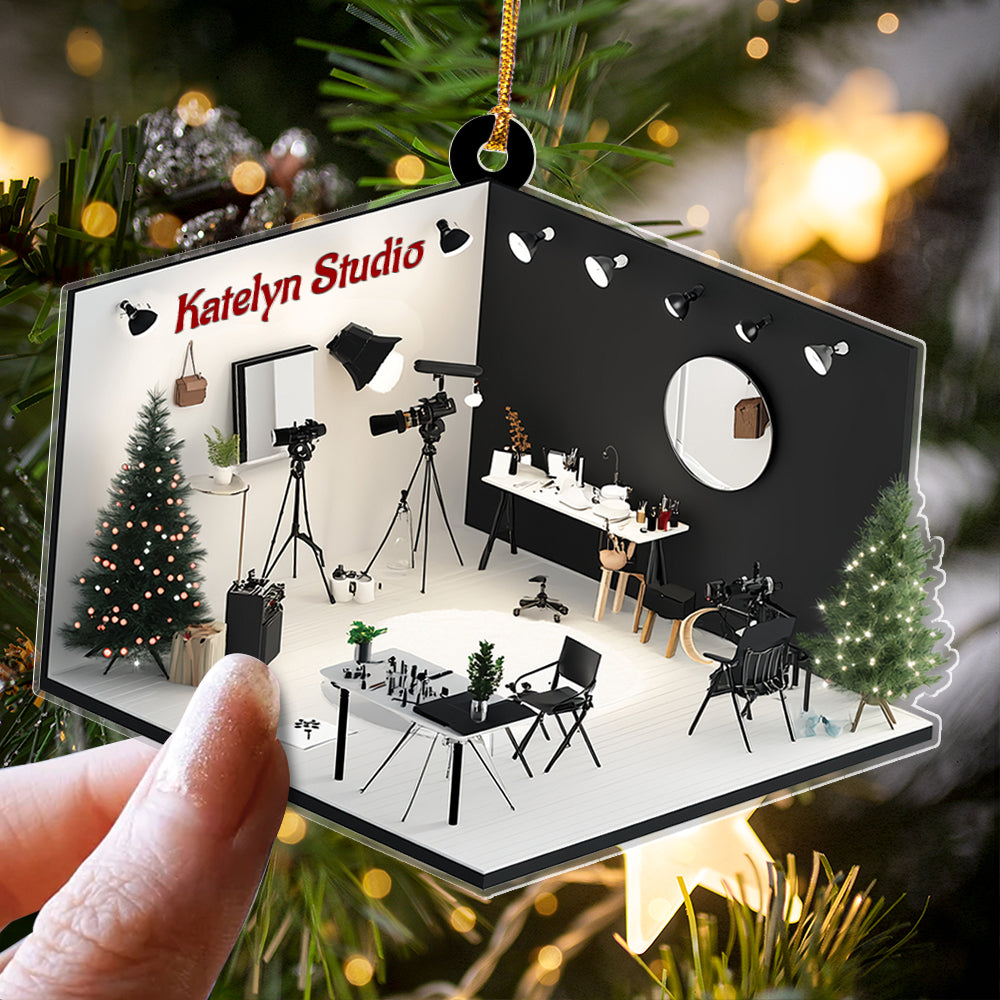 Teesdily | Custom Photo Studio Ornament 2D Flat Acrylic, Photography Studio Cameraman Christmas Ornament, Gift For Photographer