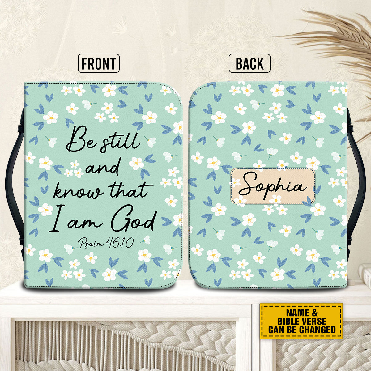 Teesdily | Personalized Be Still And Know That I Am God Bible Cover, Psalm 46:10 Quotes Bible Case, Daisies Pattern Bible Study, Jesus Lover Gifts Handmade Bible Cover Case With Handle M-2XL