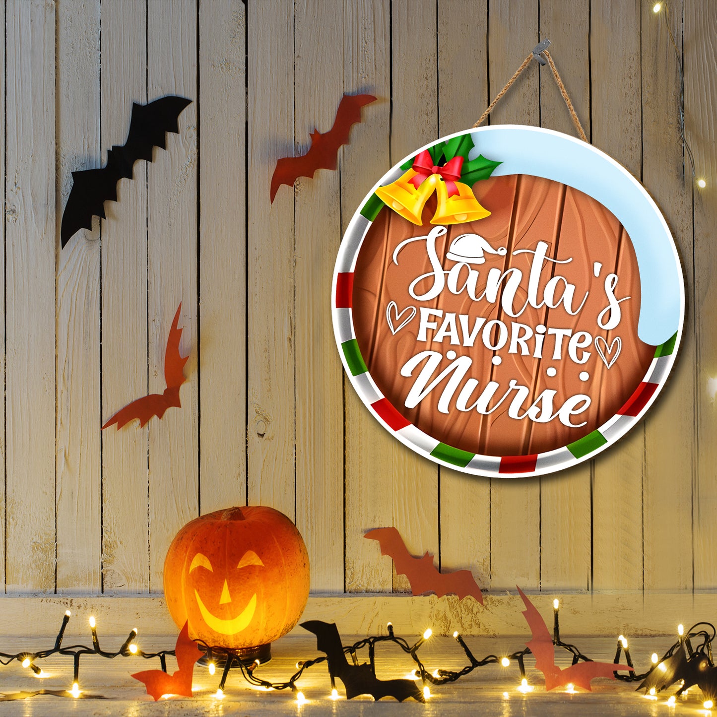 Teesdily | Nurse Christmas Wood Sign, Santa's Favorite Nurse Christmas Wooden Sign, Christmas Seasonal Front Door Hanger, Nurse Xmas Gifts
