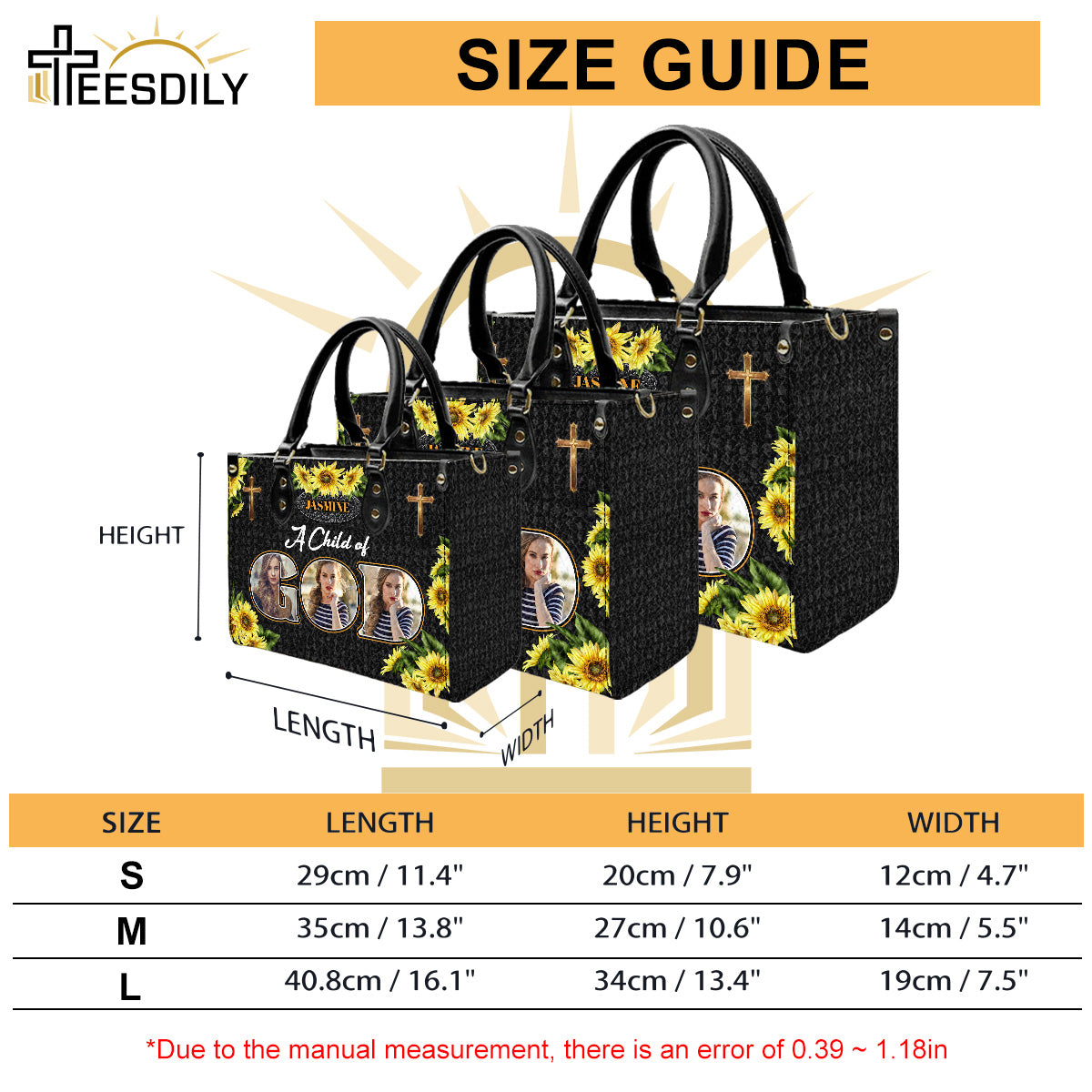 Teesdily | Customized Sunflower Jesus Cross Leather Handbag, Christian Leather Handbag A Child Of God, Jesus Lovers Gift