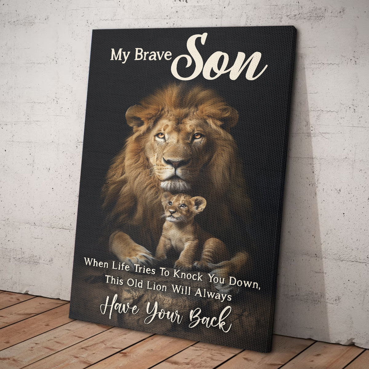 Teesdily | Jesus Lion Poster For Dad, My Brave Son When Life Tries To Knock You Down, Lion Jesus Poster, Son Gift From Dad, No Frame/ Wrapped Canvas